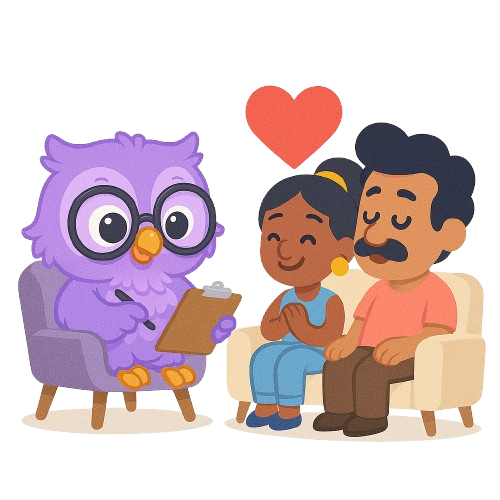 Lumo sitzt mit einem Paar zusammen